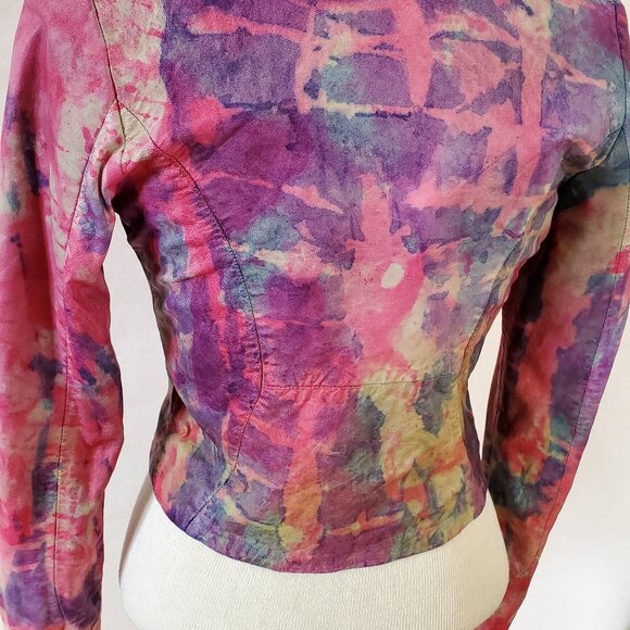 Leather Motorcycle biker Jacket graffiti painted pink purple red blue XS 0 2 4 6 - Picture 10 of 11